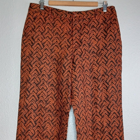NWOT Garnet Hill Boho 100% Linen Sz 10 Chevron Print Cinnamon Woodblock Trousers - Picture 6 of 15
